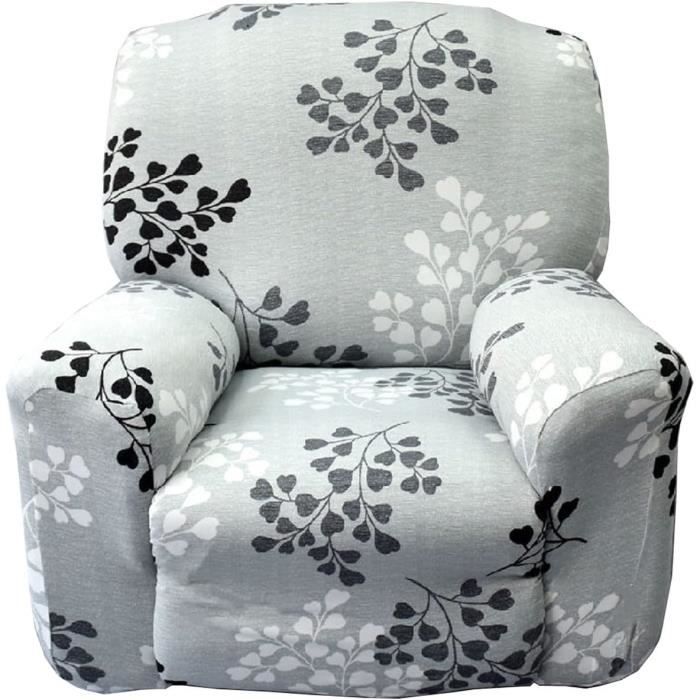Highdi Housse Fauteuil Relax Extensible 4 Pièces - Jacquard Gris Foncé Avec Poche Latérale