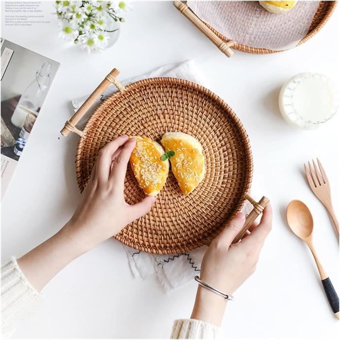 Aqxyxsw Osier tissage rond stockage panier de panier de fruit plat panier à pain convient à la cuisine nourriture pique-nique pain de pain de pomme de rotin lingli(20x10