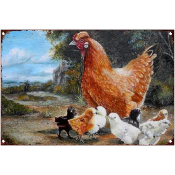 Plaque Murale Métal Vintage Poule 20x30cm - Décoration Maison, Café, Garage