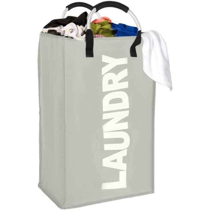 Panier à Linge YOUDENOVA 92L Pliable - Tissu Oxford Imperméable, Poignée Aluminium - Gris Clair