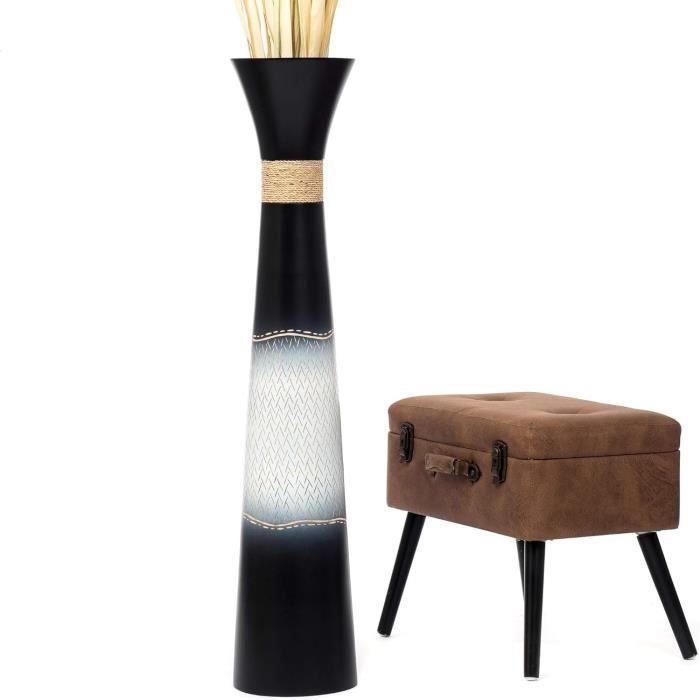 Grand Vase De Sol Moderne En PP - 58 Cm De Haut - Design Cylindrique Noir Mat - Décoration Intérieure Salon, Bureau