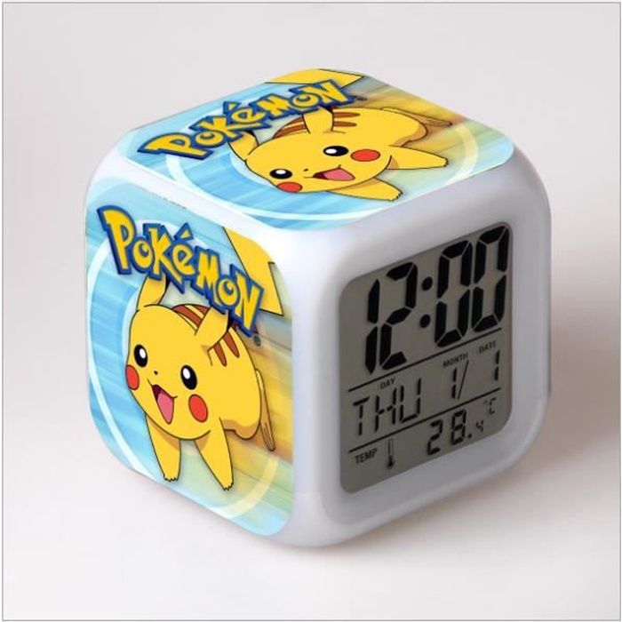 StillCool® 7 couleurs LED Réveil Pokémon, Réveil d'ambiance coloré Pikachu  avec LCD écran Affiche l'heure, la Date, la température - Cdiscount Jeux -  Jouets