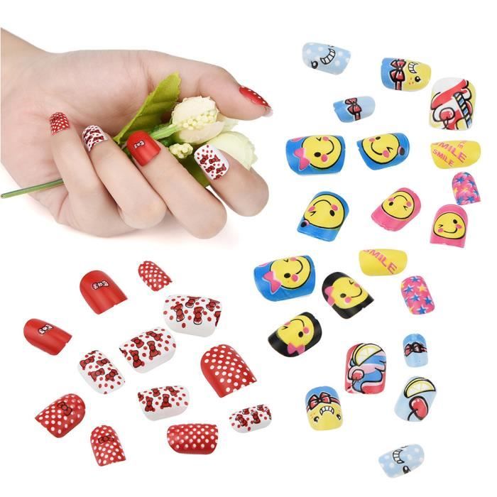 Complement Beaute Des Cheveux Beaute Des Ongles 24pcs Enfants Presse Sur Faux Ongles Cartoon Motif Nail Full Pre Colle Pour Les