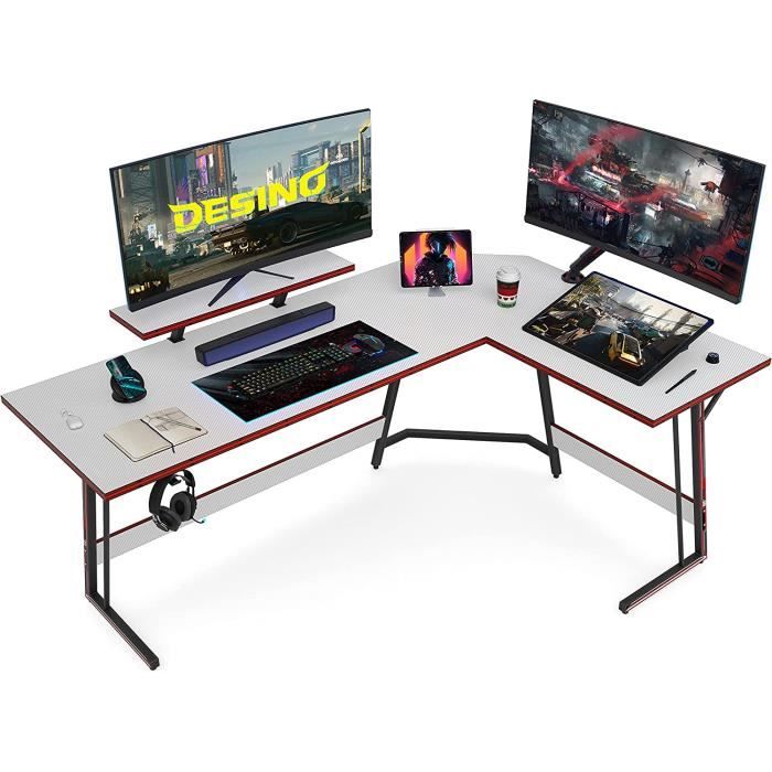 Bureau d'angle Gamer Gaming Informatique - Table en Forme L avec Support  d'écran