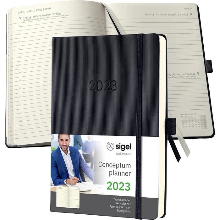 SIGEL C2310 Agenda Journalier Conceptum 2023, environ A5, Noir