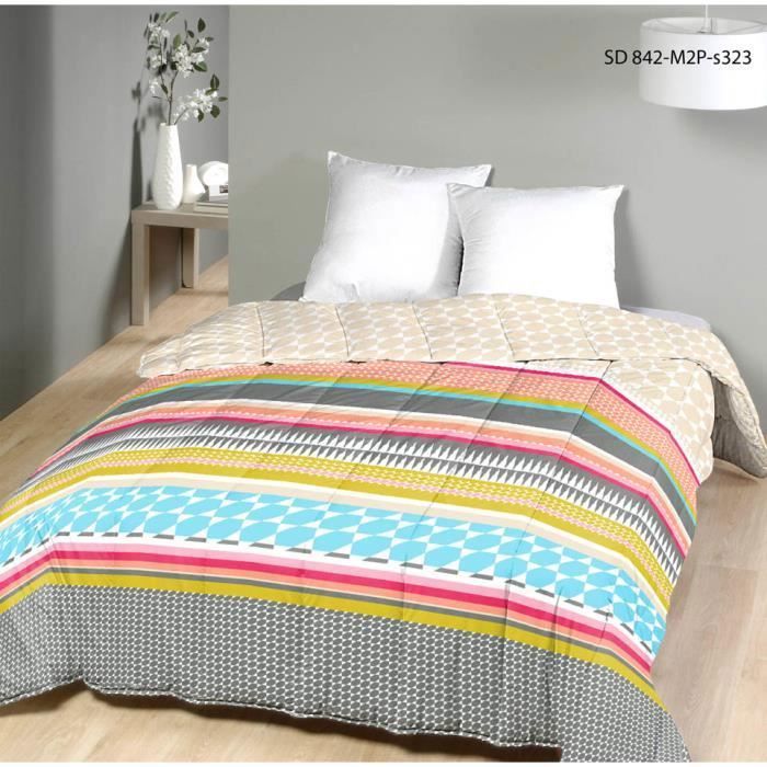 Couette tempérée imprimée/Uni Blanc - 1 personne 140 x 200 - MI SAISON - MORTREUX