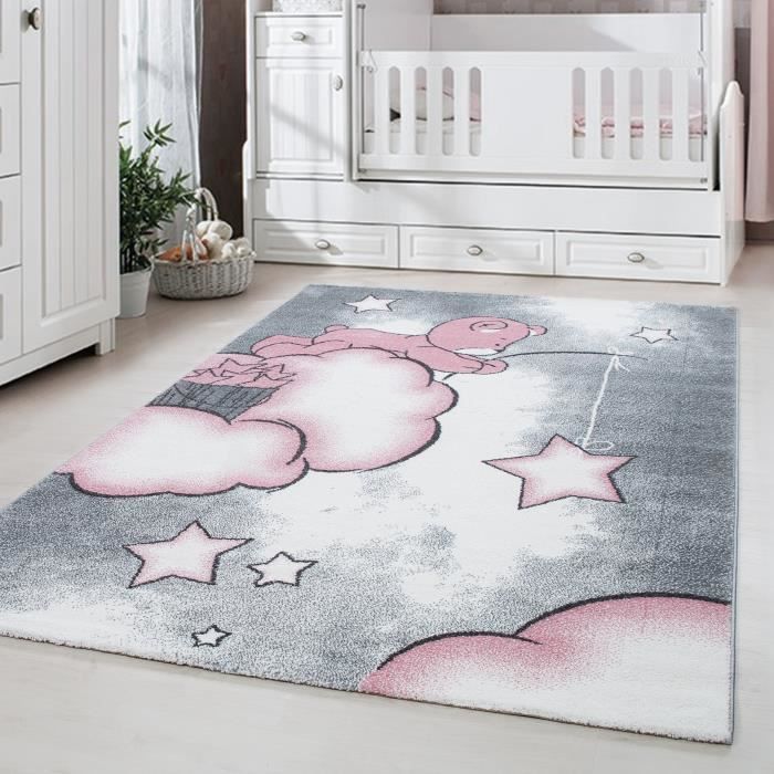 Tapis Enfant Chambre D Enfant Chambre De Bebe Ours Mignon Avec Etoile Gris Rose Blanc 1x170 Cm Cdiscount Maison