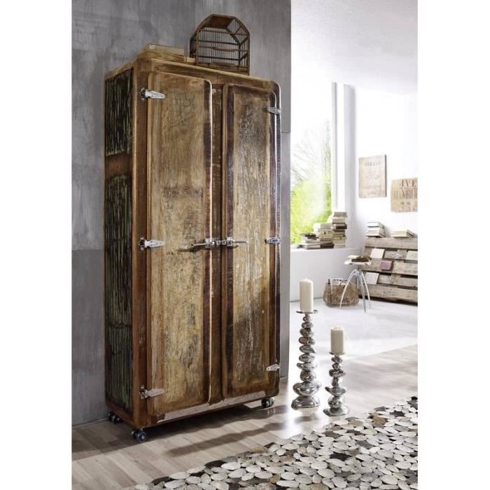 Armoire avec roulettes - Bois massif recyclé laqué (Multicolore) - Inspiration Ethnique - FREEZY 38 Armoire avec roulettes - Bois massif recyclé laqué (Multicolore) - Inspiration Ethnique - FREEZY 38