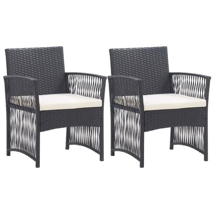 fauteuils de jardin en résine tressée - moderne - lot de 2 - noir - avec coussins