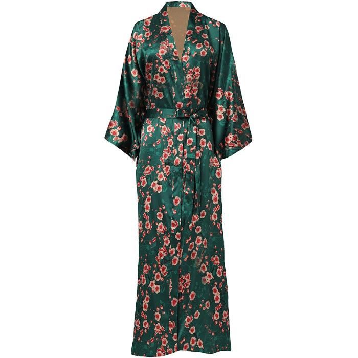 Kimono Long en Satin Robe de chambre Longue pour Femme Peignoir