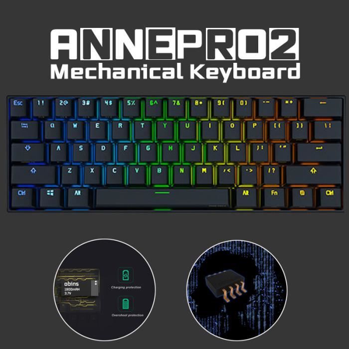 Anne pro 2 clavier mécanique sans fil(QWERTY)avec blue switches de