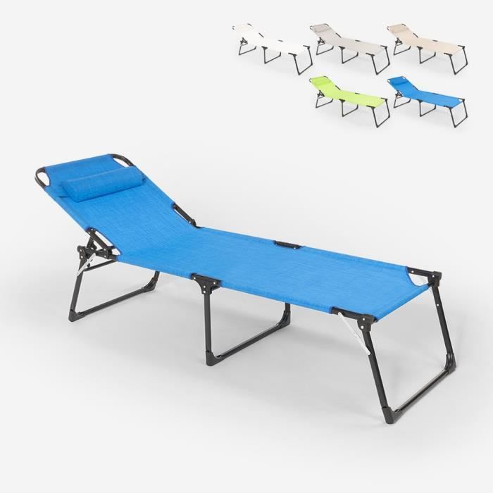 Chaise longue de plage pliante en aluminium Mauritius, Couleur Bleu