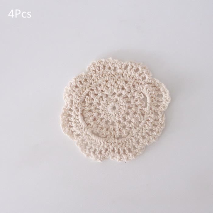 Napperons - Lot de 4 - Ronds en dentelle - Coton - Beige - 102 cm