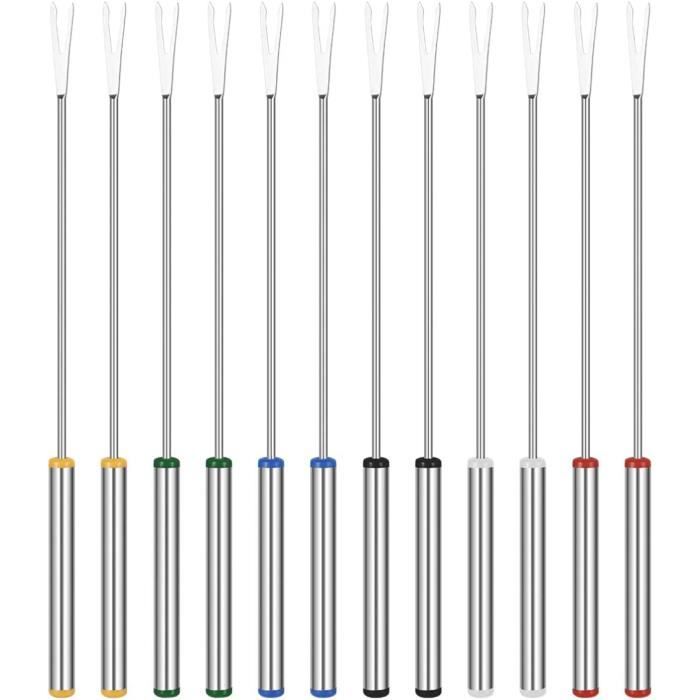 Lot De 6 Fourchettes à Fondue En Acier Inoxydable Avec Manches Bois