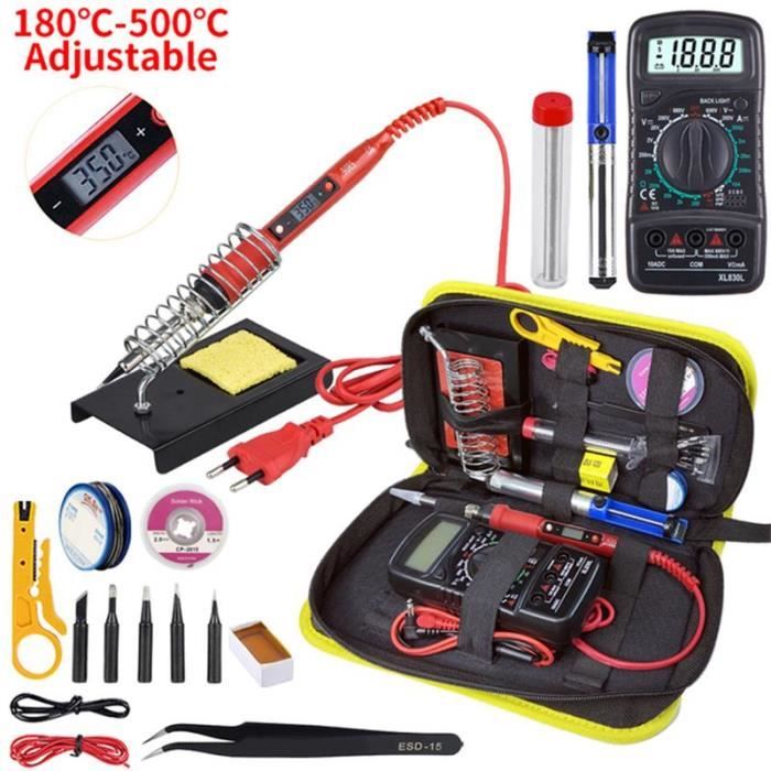 Kit Fer à Souder 80W 13 En 1 - Température Réglable 180-500°C, écran LED, Pompe à Dessouder