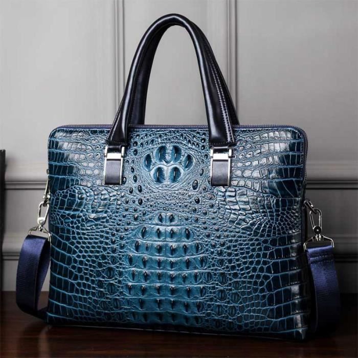 Sac Bandoulière Homme En Cuir Véritable Motif Crocodile Noir - Neuf Avec étiquettes, élégant