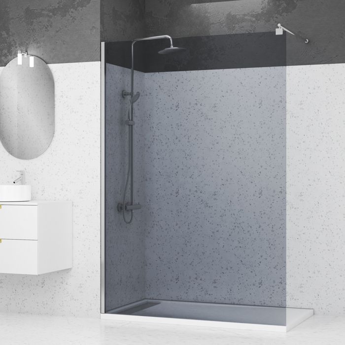 AURLANE Paroi douche &agrave; l'italienne - Verre fum&eacute; - 140x200cm