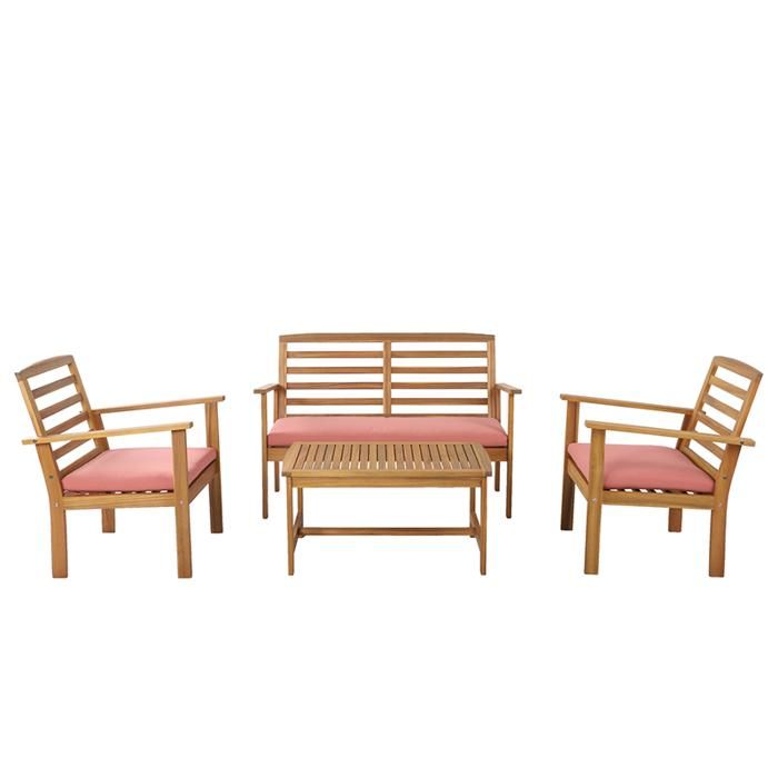 Salon de jardin en bois dacacia LOMA 4 places - Terracotta - BEAU RIVAGE