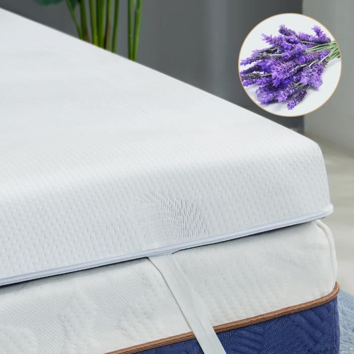 BEDSTORY Surmatelas 140x190 à Mémoire de Forme - Housse Amovible et Lavable  - Parfum de Lavande - 5 cm Epaisseur - Cdiscount Maison