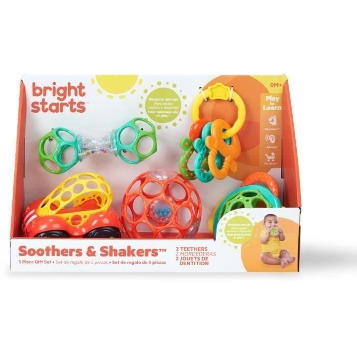 BRIGHT STARTS Set de hochet Oball et anneaux de dentition, 5 pièces, sans BPA, 0-24 mois