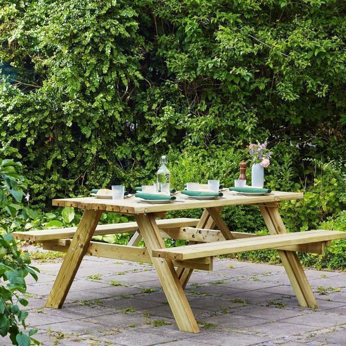 Table de pique-nique en bois 6 places