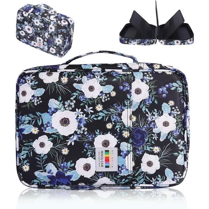 BOZIEE Trousse à Crayons à 3 Compartiments Grande Capacité Avec Poignée De Transport Pour L'école, Le Bureau, Les Adolescents, Les Adultes, Noir , Trousse à Crayons