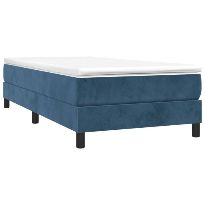 Sommier à ressorts - CUQUE - 80x200 cm - Velours bleu foncé - Pieds inclus - Montage facile