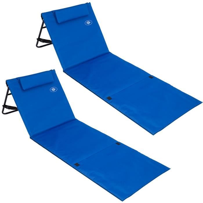 2x matelas de plage bleu 158 x 56 x 45,5cm tapis de plage avec dossier et sangle
