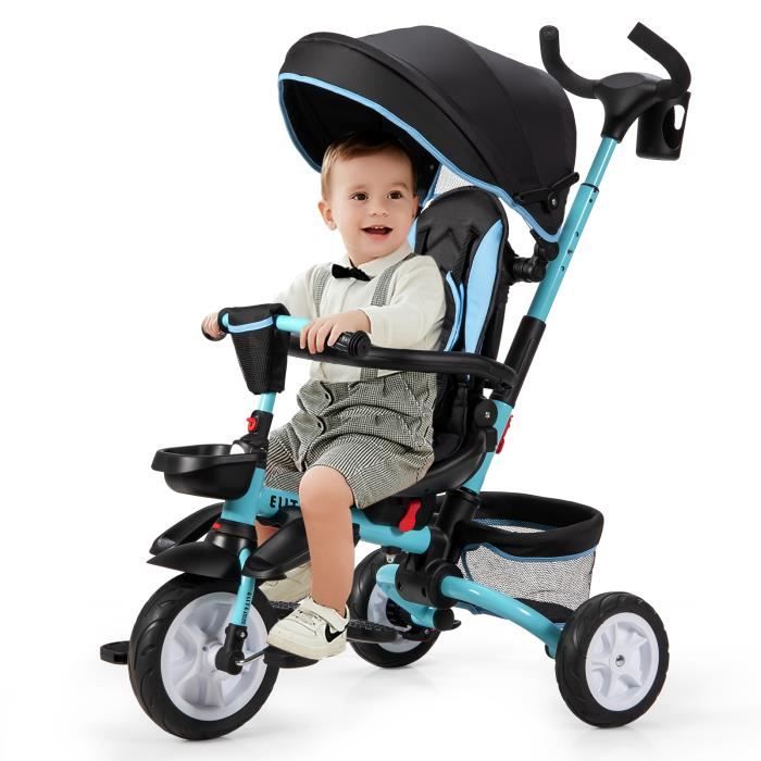 DREAMADE Tricycle Enfants Evolutif 4 en 1 Pliable, Vélo Bébé avec 3  Roues,Auvent,Tige Réglables,Siège Réversible,Pédales, Bleu - Cdiscount Jeux  - Jouets