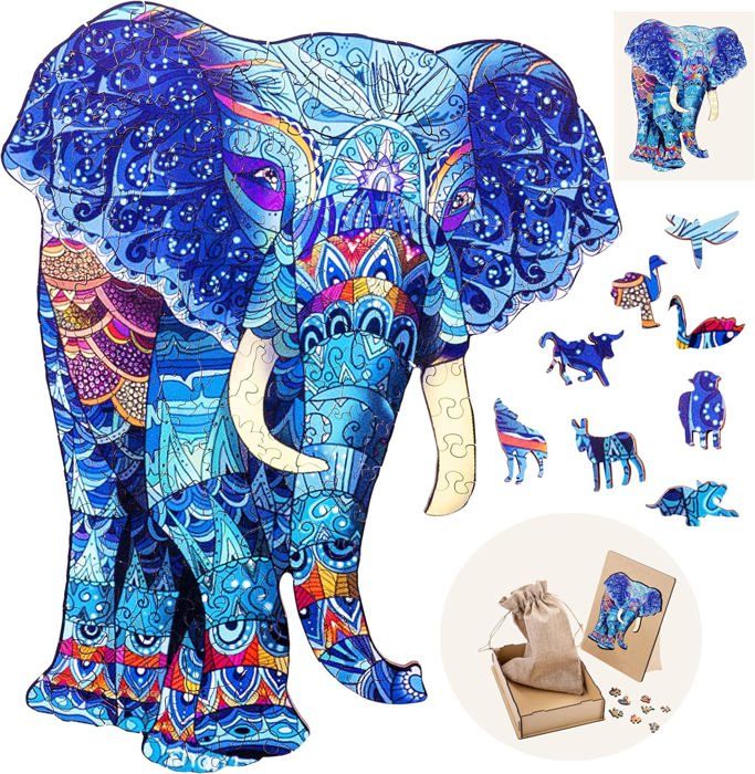 Puzzle en Bois Animaux Fantastiques 200 Pièces Lion 28x28 cm Difficile Adultes Enfants Coloré Mandala