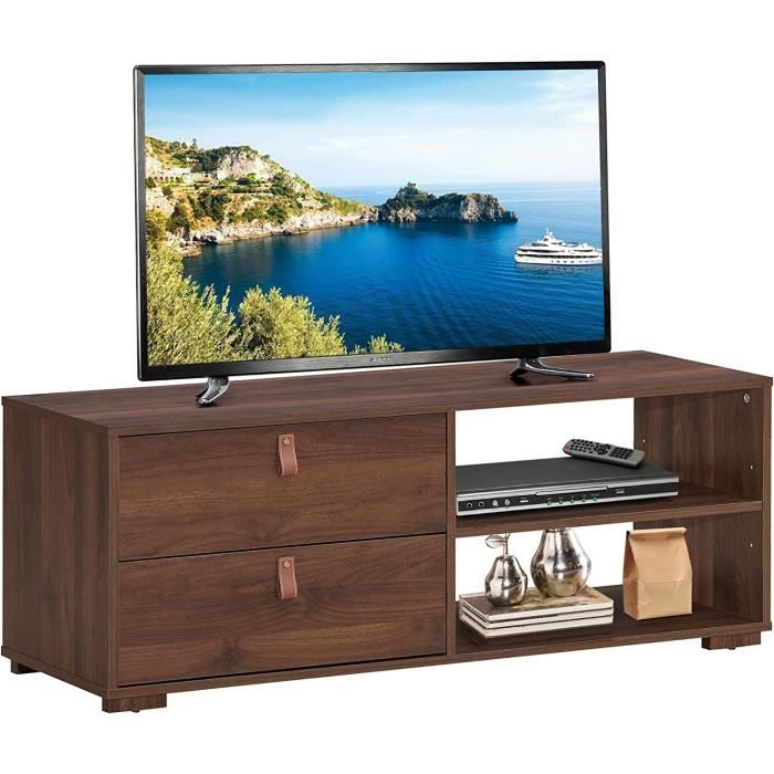 Meuble TV Taotigzu 120cm - Étagères Réglables Et 4 Tiroirs Tissu Marron/Noir