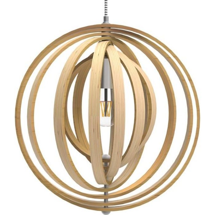 lampe de plafond led en bois tomons plafonnier lustre du style moderne vintage en forme de sphère bandes de bois ajustable