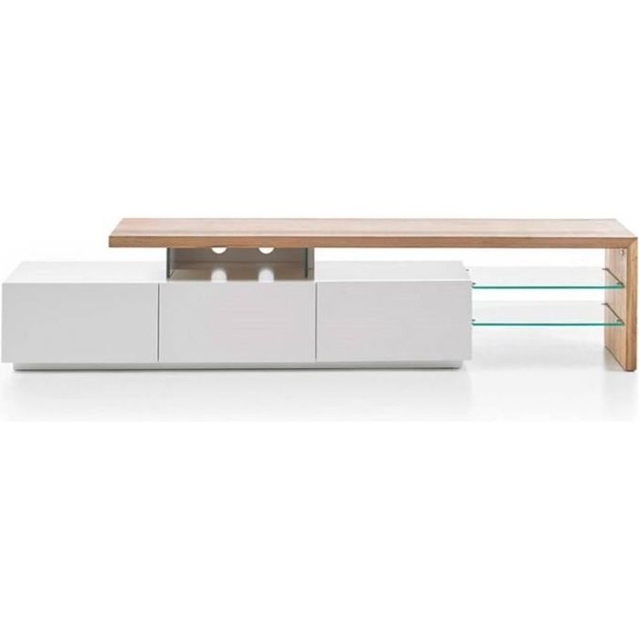 meuble tv - inside 75 - alrik - 3 tiroirs - blanc mat et chêne blanc