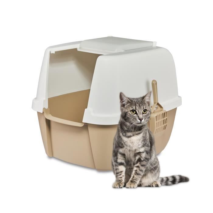 Iris Ohyama, Bac à litière Jumbo à capuchon, /fermée, pour chat - Cat Litter Box - CLH-17J, Blanc/Beige