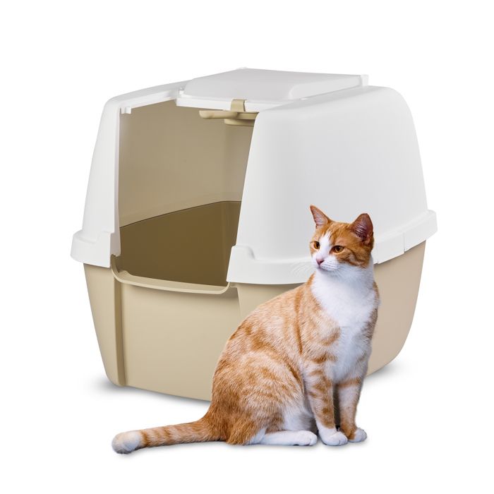 Iris Ohyama, Bac à litière Jumbo à capuchon, /fermée, pour chat - Cat Litter Box - CLH-17J, Blanc/Beige