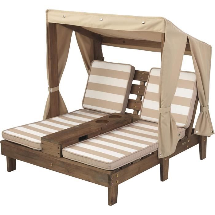 KidKraft 534 Double chaise longue avec porte-gobelets - Expresso et ecru - en bois , Meuble de jardin pour enfant, 3-6 Ans