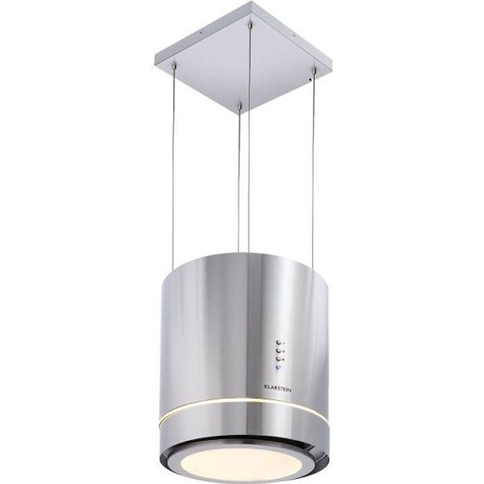 Klarstein Tron Ambience Hotte aspirante décorative en îlot Ø 38cm - suspension plafond - Recyclage d´air 540 m³-h - classe A - inox