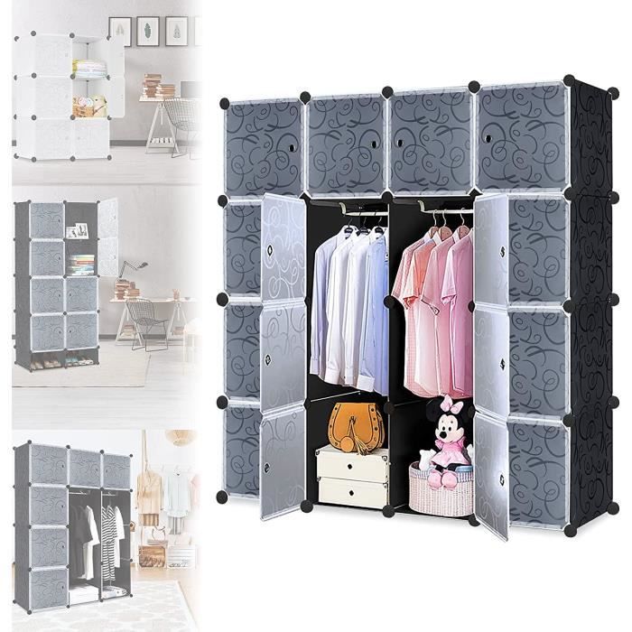 Armoire portable pliable - LARS360 - DIY - 16 cubes - 2 tringles à vêtements - Imperméable PP