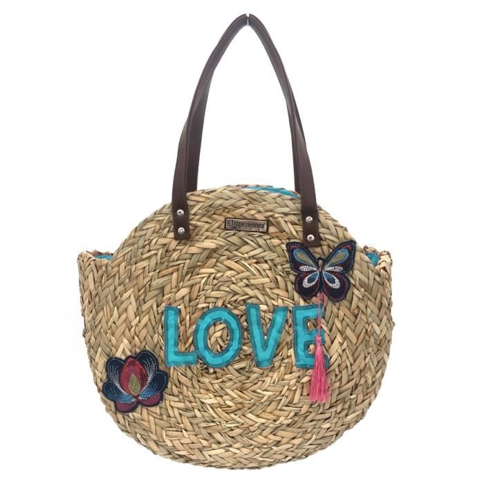 Sacs Les Tropeziennes panier en paille BIA01 turquoise TU Rose