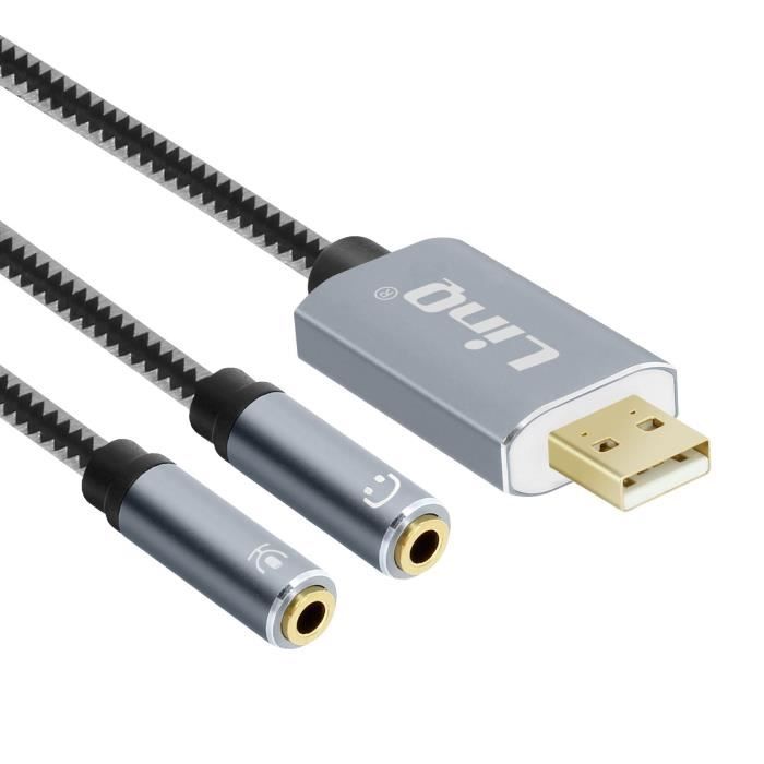 Adaptateur Splitter USB vers 2 Jack 3.5mm Audio et Micro U3532 LinQ - Gris  - Cdiscount Informatique