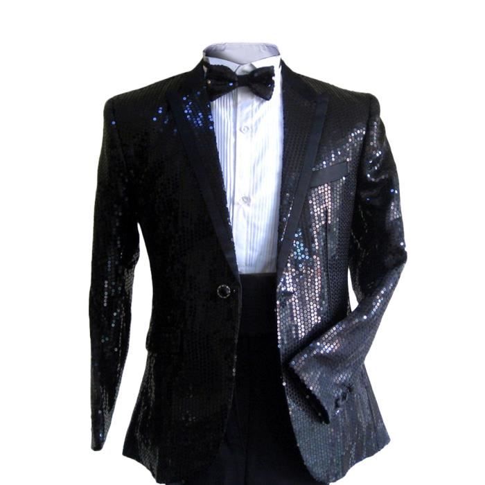 Costume pour homme, habit de cérémonie deux pièces, col tailleur avec paillettes en masse, pour mariage, représentation