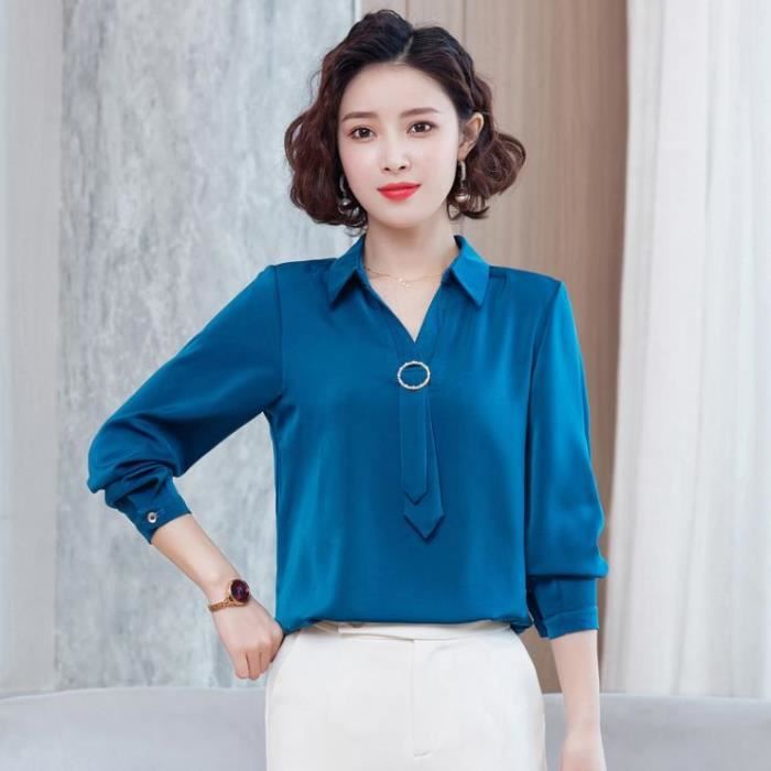 Chemise Femme Manches longues Couleur pure Nouvelle arrivee
