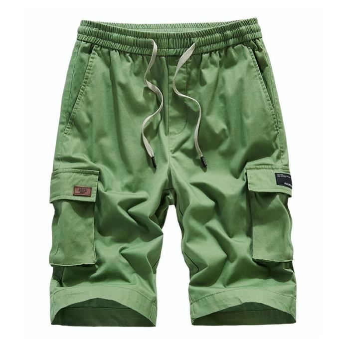 Short Cargo Homme Bermuda Avec Multi-Poches - Taille Élastique, Coton - Pour Sport, Randonnée, Plage, Décontracté