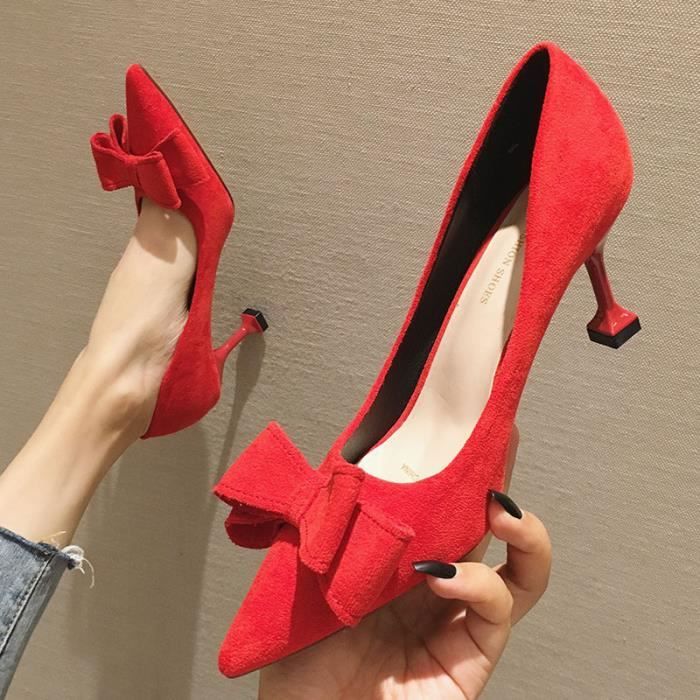 Escarpin Femme JS Talon Chat Pointu 7.5cm Rouge Achat