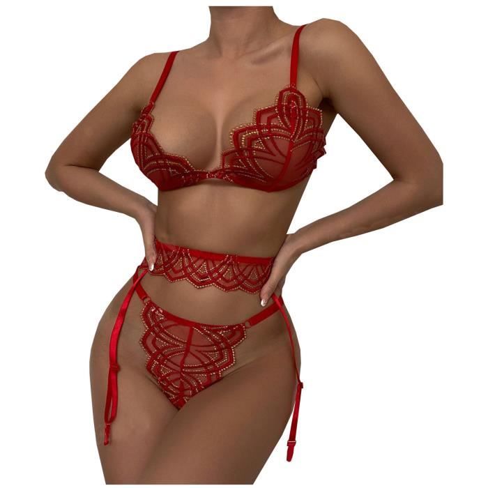 Mode f minine Lingerie Sexy Rouge Dentelle Jarreti re Costume