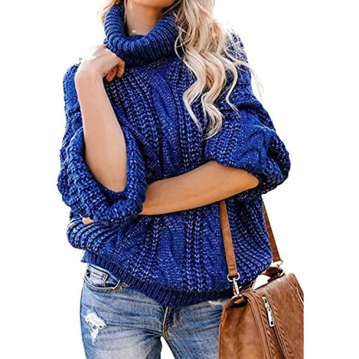 Pull Col Roulé Femme En Tricot Polyester - Manches Longues, Coupe Slim, Décontracté