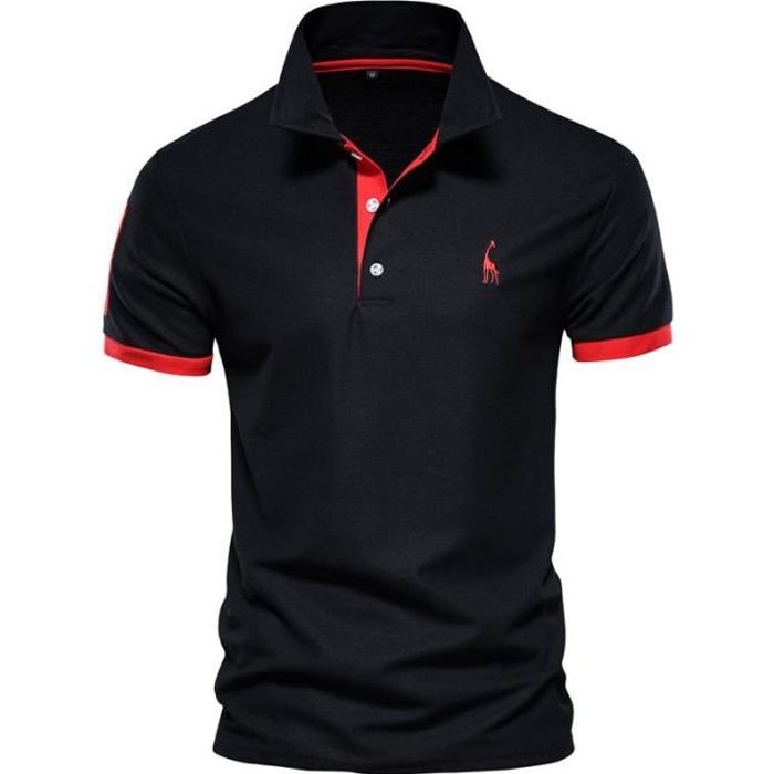 Polo Homme,Manches Courtes Poloshirt Homme,Casual Sport Polo Hommes Golf-Noir
