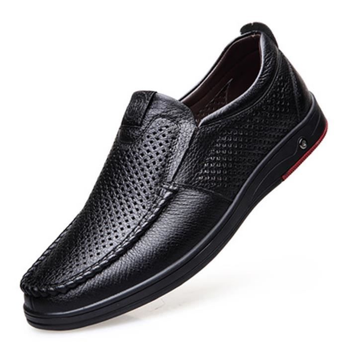 Mocassins Été En Cuir Véritable Pour Homme - Noir - Décontracté - Cuir
