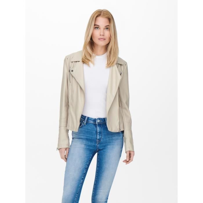 Beige faux leather jacket womens clearance