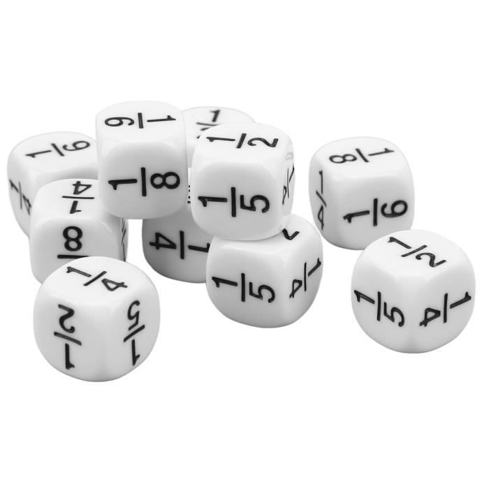 Lot De 20 Dés De Fractions - 16 Mm, Acrylique Blanc - Outil Pédagogique Mathématiques, Jeux éducatifs
